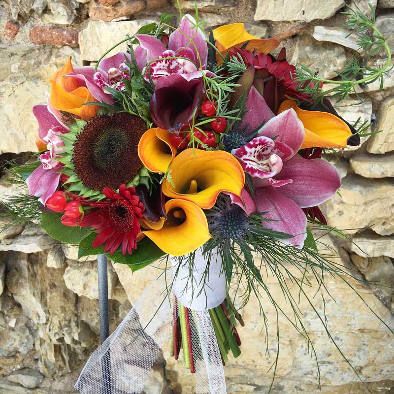 Ramo, bouquet, de novia con orquideas y calas