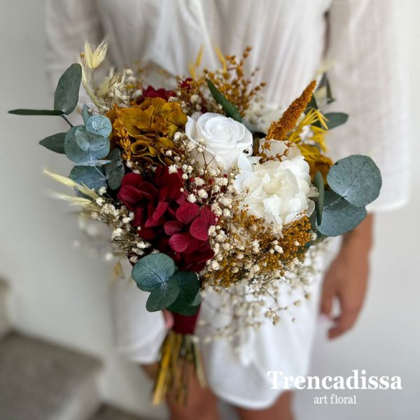 Ramo de novia preservado con rosa blanca y hortensia, venta online para toda España.