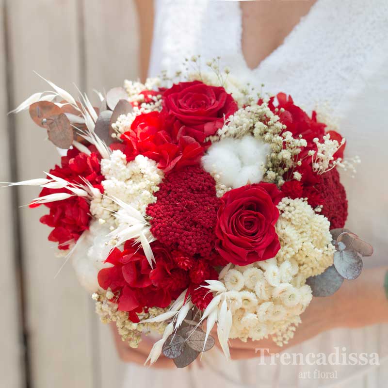 Ramo de novia en rojo y blanco, venta online floristería Barcelona