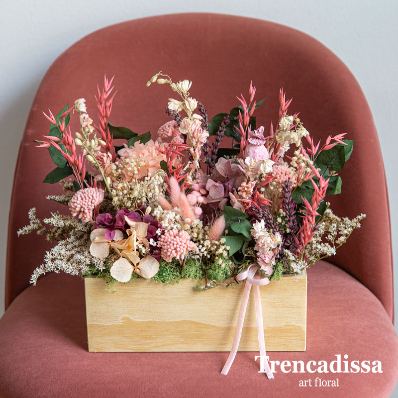CAJAS DE MADERA CON FLOR SECA Y PRESERVADA