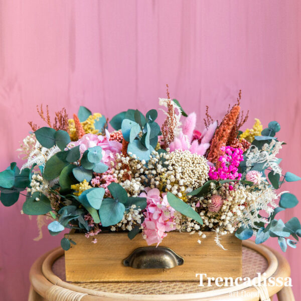 Cajón de madera XL con flor seca y preservada