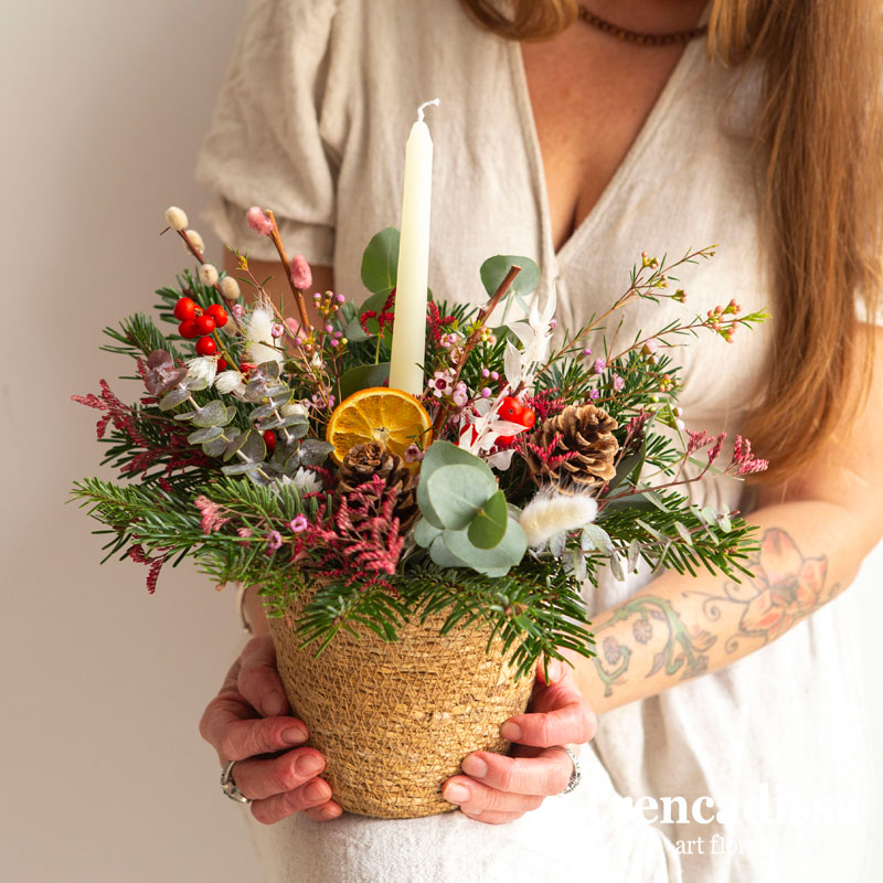 Recipientes de fibras naturales con flor seca - Trencadissa Art Floral