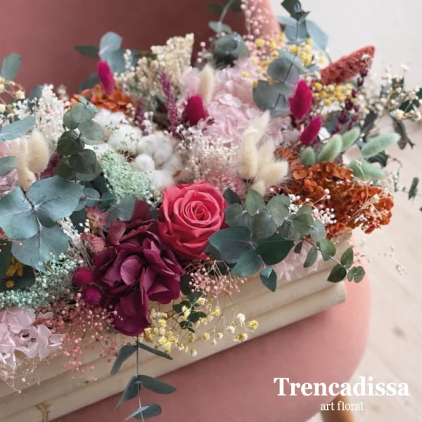 Caja con flores secas y preservadas, decorativa, de estilo vintage