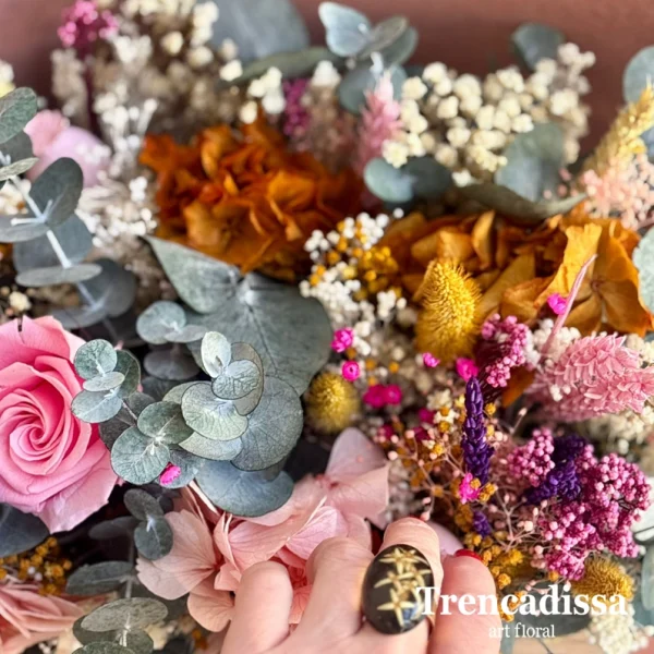 Caja con flores secas y preservadas, decorativa, de estilo vintage