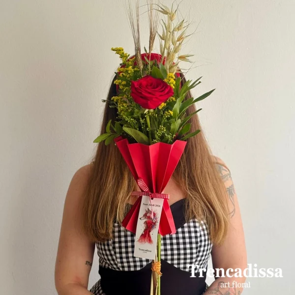 Rosa extra 70 cm CON SOLIDAGO AMARILLO, AVENA, ESPIGA Y VERDE