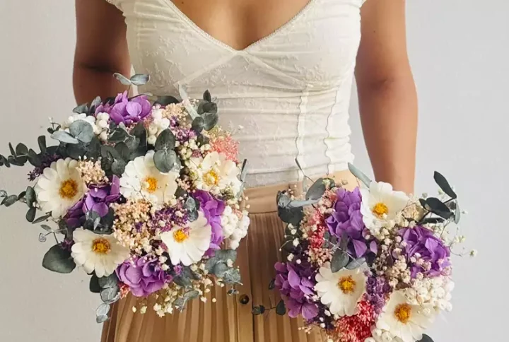Ramos de novia con flor seca y preservada, con margaritas preservadas