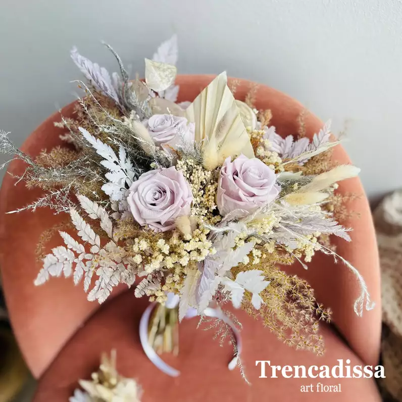 ramo de novia preservado rosas preservadas malva